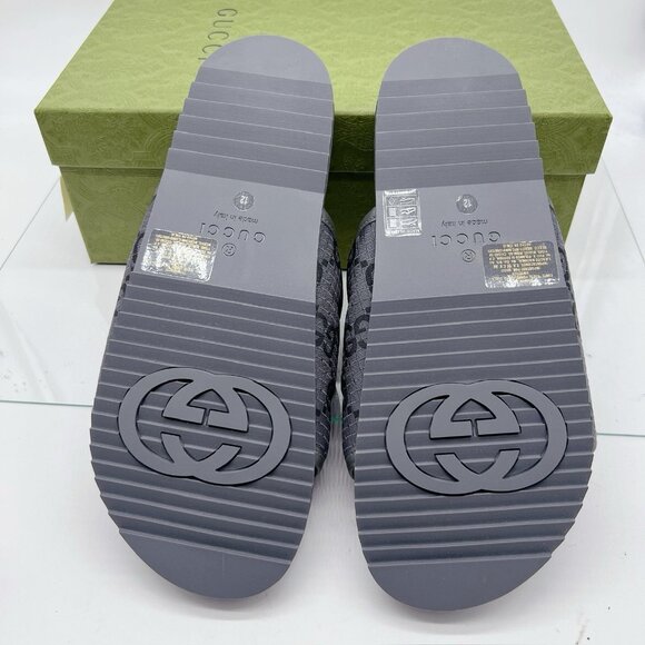 GUCCI Mens GG LOGO Ripstop Monogram Gray Slides Sandals 771466 Men UK 12 US 12.5 - Picture 11 of 16